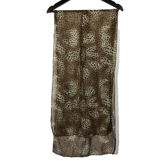 Long Animal Leopard Print Scarf, Brown and Black Sheer Rectangle Retro Pinup - Picture 7 of 7